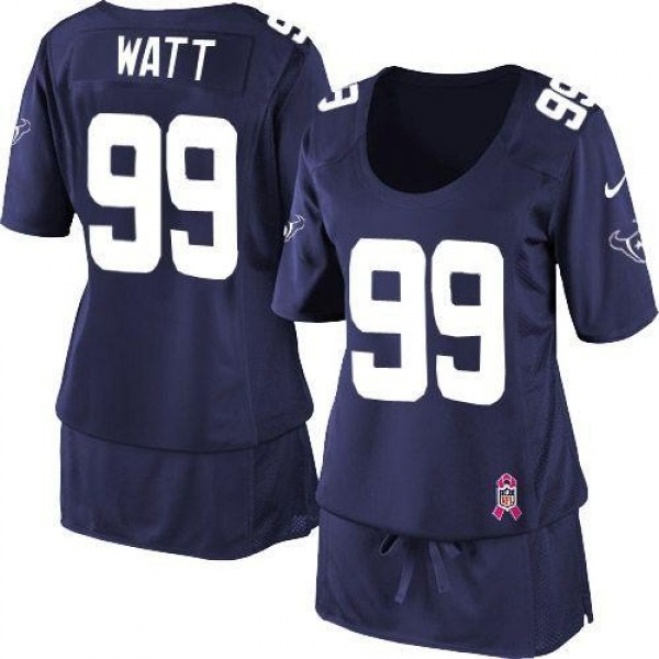 Women's Texans #99 JJ Watt Navy Blue Team Color Breast Cancer Awareness Stitched NFL Elite Jersey