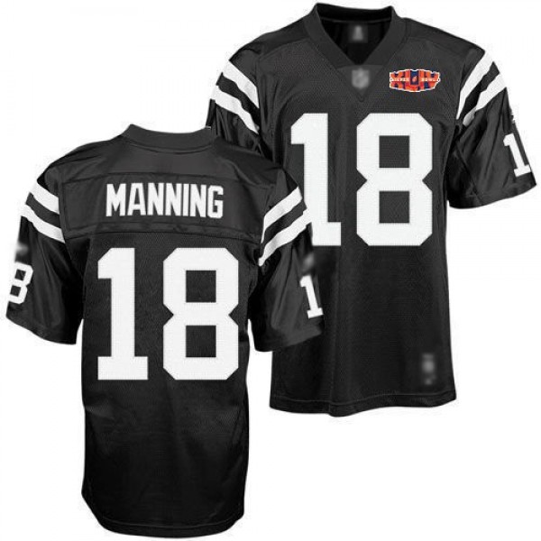 Colts #18 Peyton Manning Black Shadow With Super Bowl Patch Stitched NFL Jersey