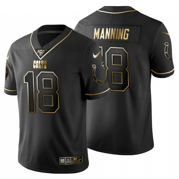 Indianapolis Colts #18 Peyton Manning Men's Nike Black Golden Limited NFL 100 Jersey