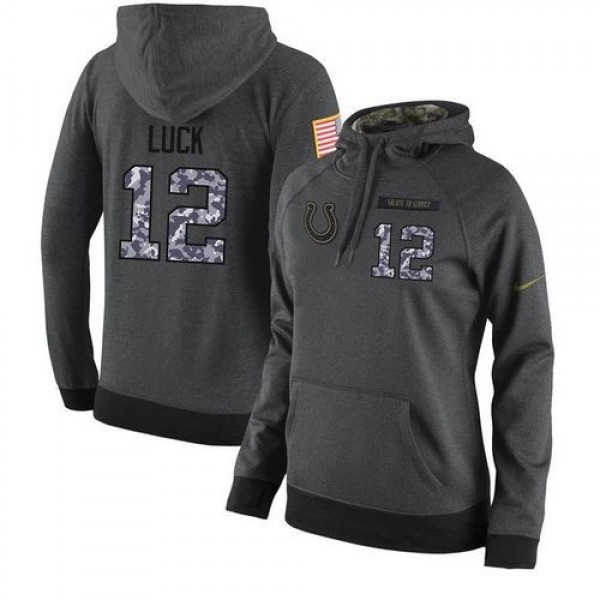 Women's NFL Indianapolis Colts #12 Andrew Luck Stitched Black Anthracite Salute to Service Player Hoodie Jersey
