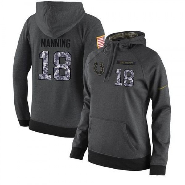 Women's NFL Indianapolis Colts #18 Peyton Manning Stitched Black Anthracite Salute to Service Player Hoodie Jersey