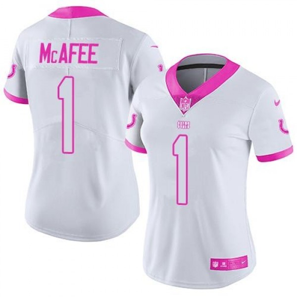 Women's Colts #1 Pat McAfee White Pink Stitched NFL Limited Rush Jersey