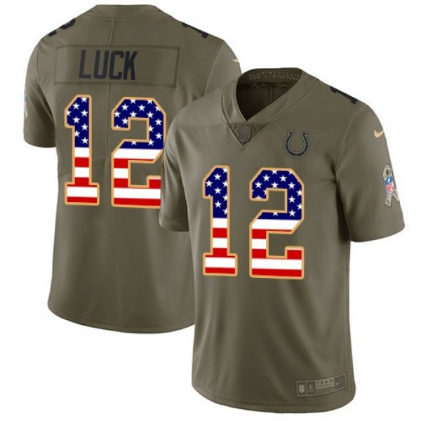 Nike Colts #12 Andrew Luck Olive/USA Flag Men's Stitched NFL Limited 2017 Salute To Service Jersey
