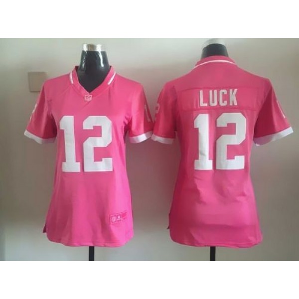 Women's Colts #12 Andrew Luck Pink Stitched NFL Elite Bubble Gum Jersey