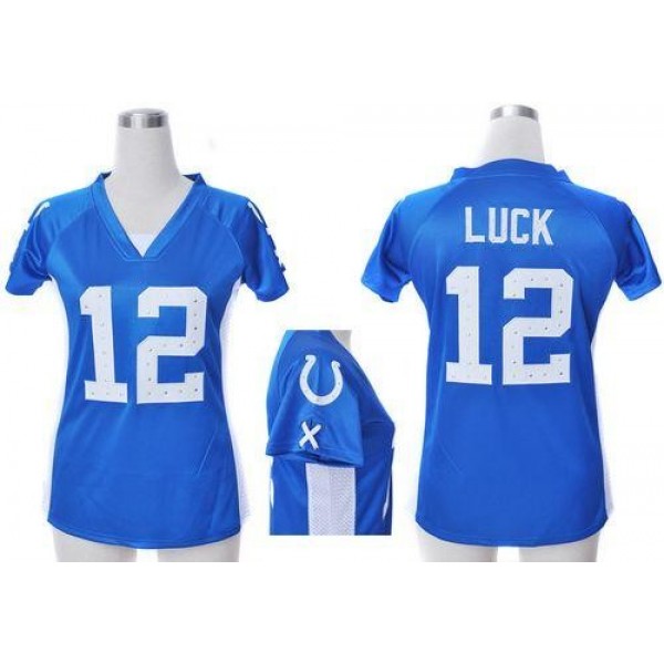 Women's Colts #12 Andrew Luck Royal Blue Team Color Draft Him Name Number Top Stitched NFL Elite Jersey