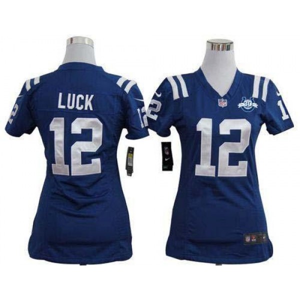 Women's Colts #12 Andrew Luck Royal Blue Team Color With 30TH Seasons Patch Stitched NFL Elite Jersey