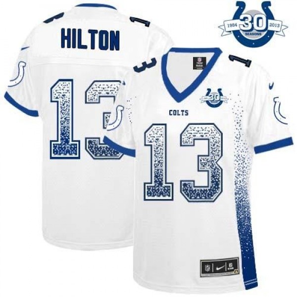 Women's Colts #13 T.Y. Hilton White With 30TH Seasons Patch Stitched NFL Elite Drift Jersey