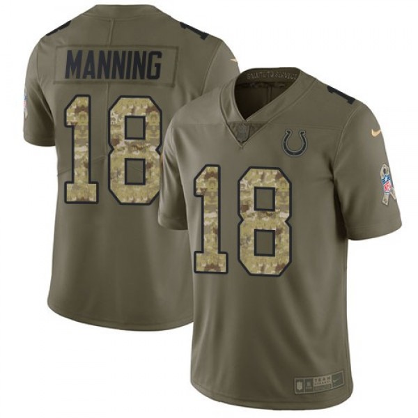 Nike Colts #18 Peyton Manning Olive/Camo Men's Stitched NFL Limited 2017 Salute To Service Jersey