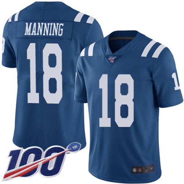 Nike Colts #18 Peyton Manning Royal Blue Men's Stitched NFL Limited Rush 100th Season Jersey