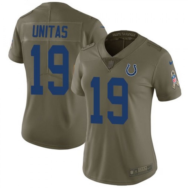 Women's Colts #19 Johnny Unitas Olive Stitched NFL Limited 2017 Salute to Service Jersey