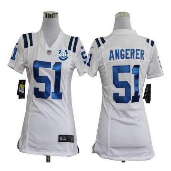 Women's Colts #51 Pat Angerer White With 30TH Seasons Patch Stitched NFL Elite Jersey