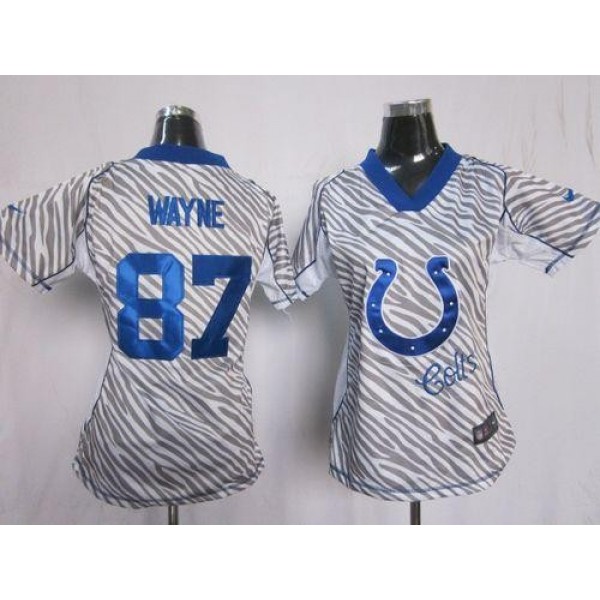 Women's Colts #87 Reggie Wayne Zebra Stitched NFL Elite Jersey