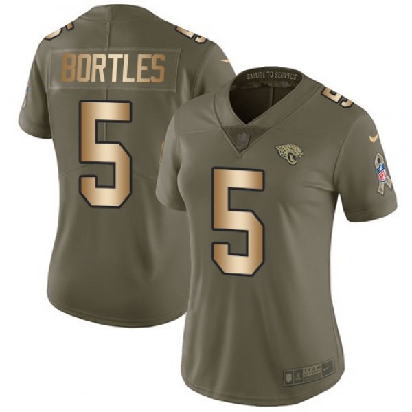 Women's Jaguars #5 Blake Bortles Olive Gold Stitched NFL Limited 2017 Salute to Service Jersey