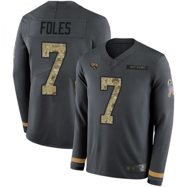 Nike Jaguars #7 Nick Foles Anthracite Salute to Service Men's Stitched NFL Limited Therma Long Sleeve Jersey