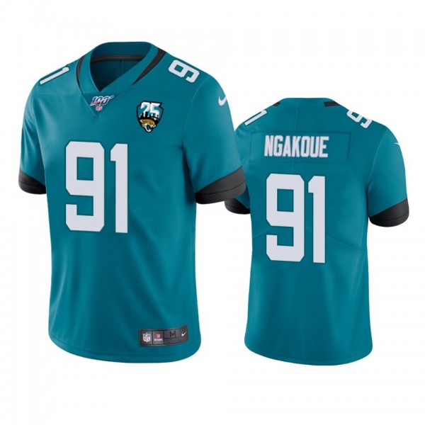 Nike Jaguars #91 Yannick Ngakoue Teal 25th Anniversary Vapor Limited Stitched NFL 100th Season Jersey