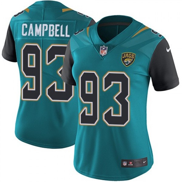 Women's Jaguars #93 Calais Campbell Teal Green Team Color Stitched NFL Vapor Untouchable Limited Jersey