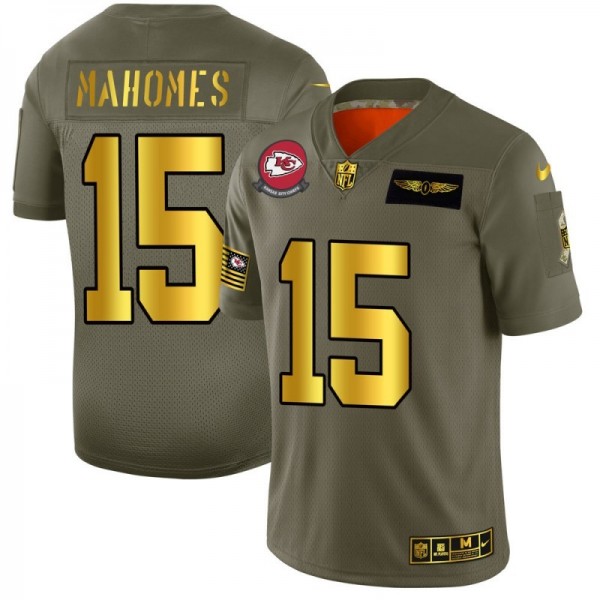 Kansas City Chiefs #15 Patrick Mahomes NFL Men's Nike Olive Gold 2019 Salute to Service Limited Jersey