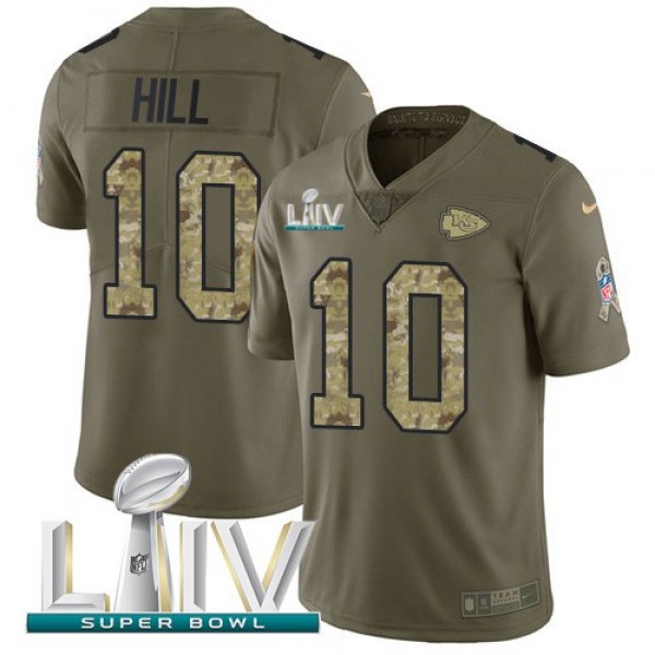 Nike Chiefs #10 Tyreek Hill Olive/Camo Super Bowl LIV 2020 Men's Stitched NFL Limited 2017 Salute To Service Jersey