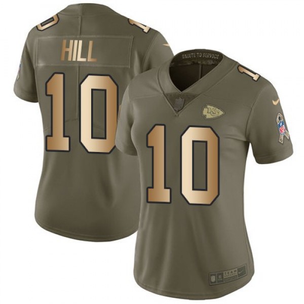 Women's Chiefs #10 Tyreek Hill Olive Gold Stitched NFL Limited 2017 Salute to Service Jersey