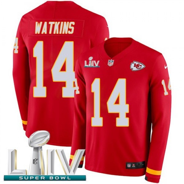 Nike Chiefs #14 Sammy Watkins Red Super Bowl LIV 2020 Team Color Men's Stitched NFL Limited Therma Long Sleeve Jersey
