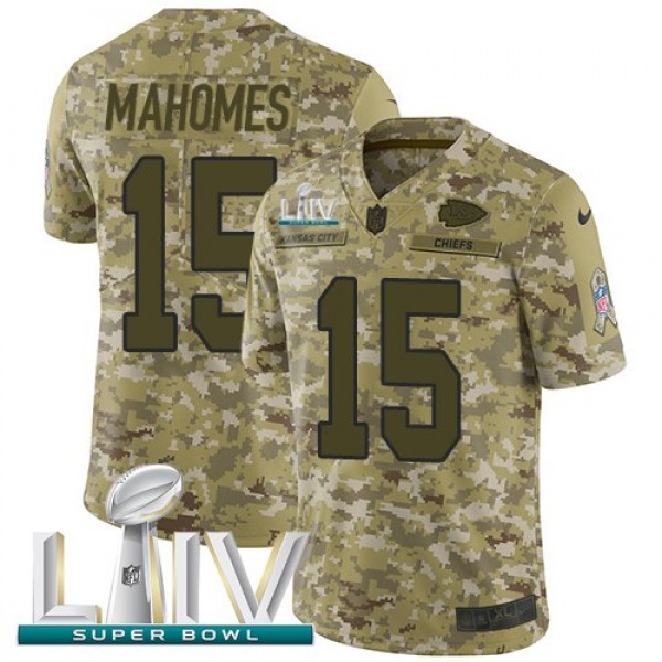 Nike Chiefs #15 Patrick Mahomes Camo Super Bowl LIV 2020 Men's Stitched NFL Limited 2018 Salute To Service Jersey