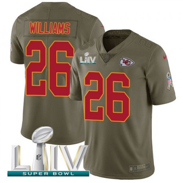 Nike Chiefs #26 Damien Williams Olive Super Bowl LIV 2020 Men's Stitched NFL Limited 2017 Salute To Service Jersey