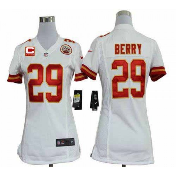 Women's Chiefs #29 Eric Berry White With C Patch Stitched NFL Elite Jersey