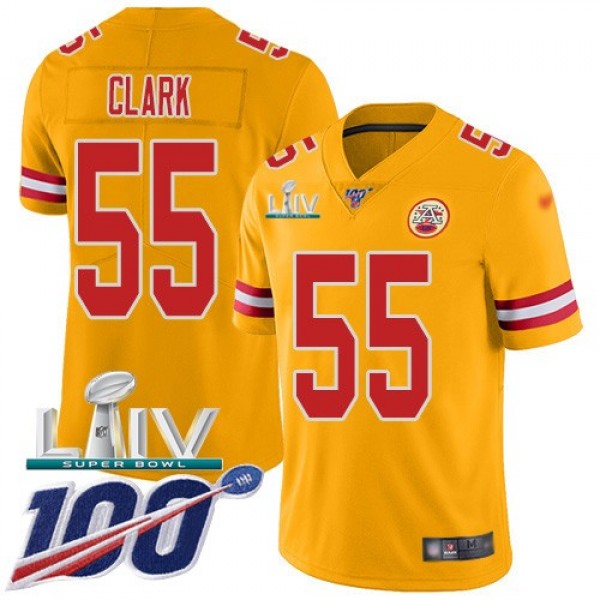 Nike Chiefs #55 Frank Clark Gold Super Bowl LIV 2020 Men's Stitched NFL Limited Inverted Legend 100th Season Jersey