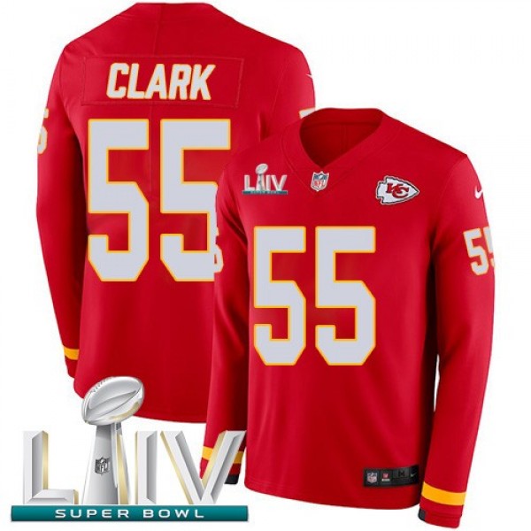 Nike Chiefs #55 Frank Clark Red Super Bowl LIV 2020 Team Color Men's Stitched NFL Limited Therma Long Sleeve Jersey