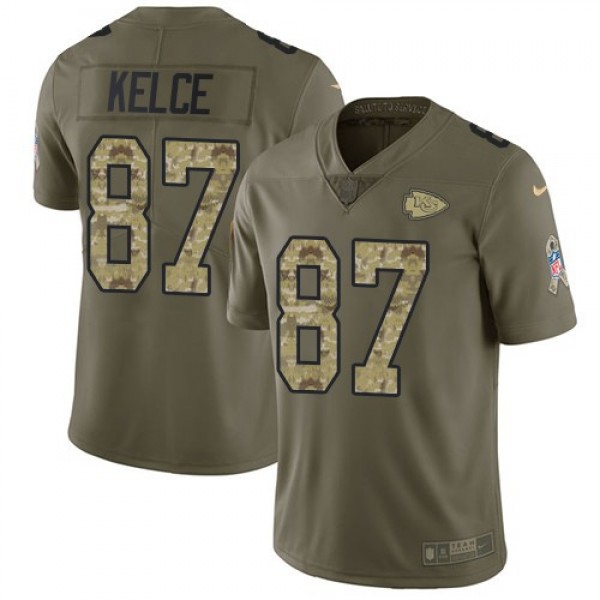 Nike Chiefs #87 Travis Kelce Olive/Camo Men's Stitched NFL Limited 2017 Salute To Service Jersey