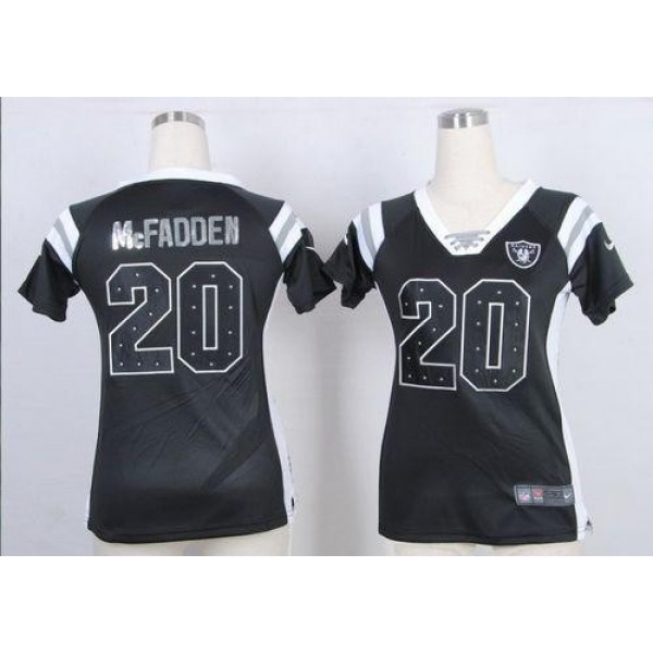 Women's Raiders #20 Darren McFadden Black Team Color Stitched NFL Elite Draft Him Shimmer Jersey