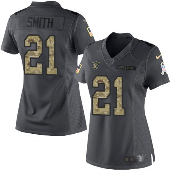 Women's Raiders #21 Sean Smith Black Stitched NFL Limited 2016 Salute to Service Jersey