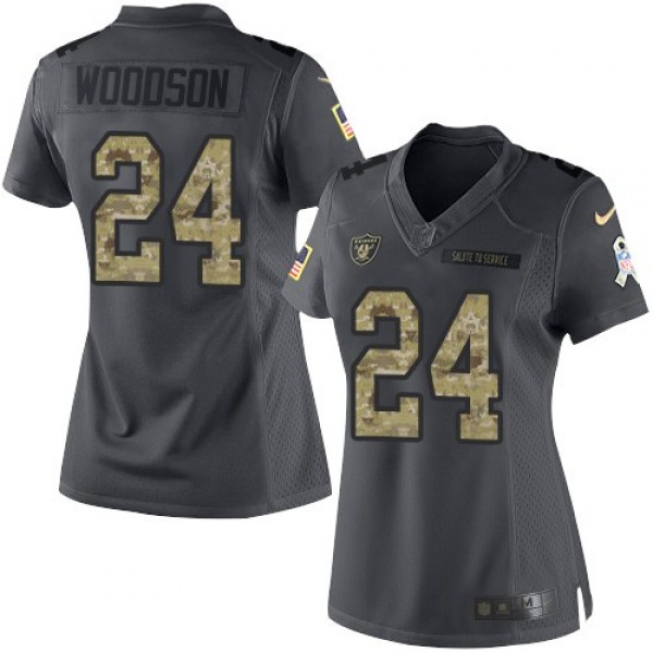 Women's Raiders #24 Charles Woodson Black Stitched NFL Limited 2016 Salute to Service Jersey