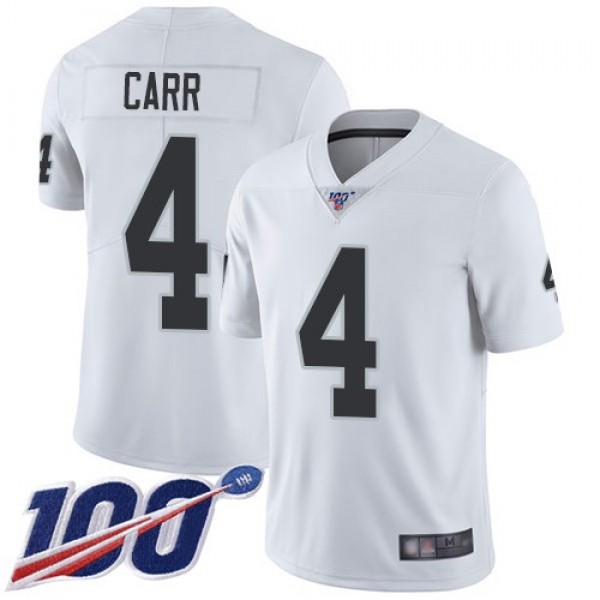 Nike Raiders #4 Derek Carr White Men's Stitched NFL 100th Season Vapor Limited Jersey