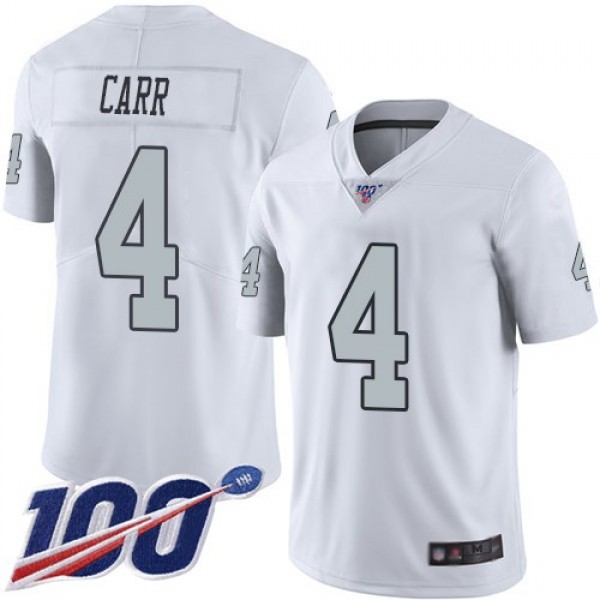 Nike Raiders #4 Derek Carr White Men's Stitched NFL Limited Rush 100th Season Jersey