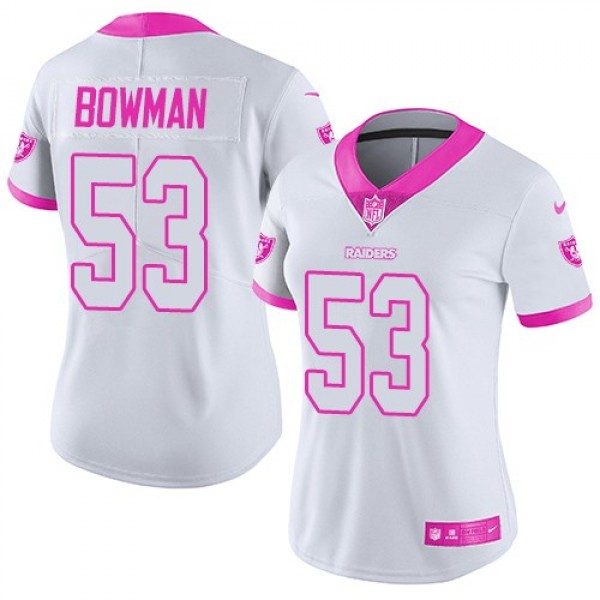 Women's Raiders #53 NaVorro Bowman White Pink Stitched NFL Limited Rush Jersey