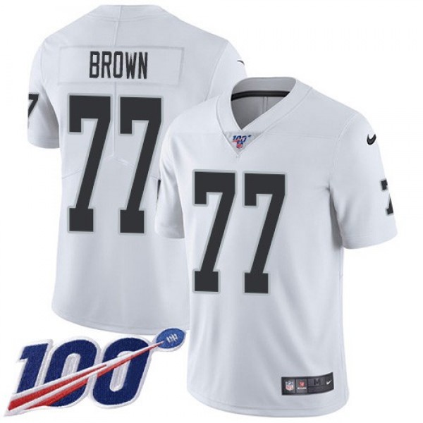 Nike Raiders #77 Trent Brown White Men's Stitched NFL 100th Season Vapor Untouchable Limited Jersey