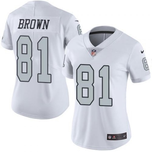 Women's Raiders #81 Tim Brown White Stitched NFL Limited Rush Jersey