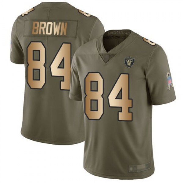 Nike Raiders #84 Antonio Brown Olive/Gold Men's Stitched NFL Limited 2017 Salute To Service Jersey