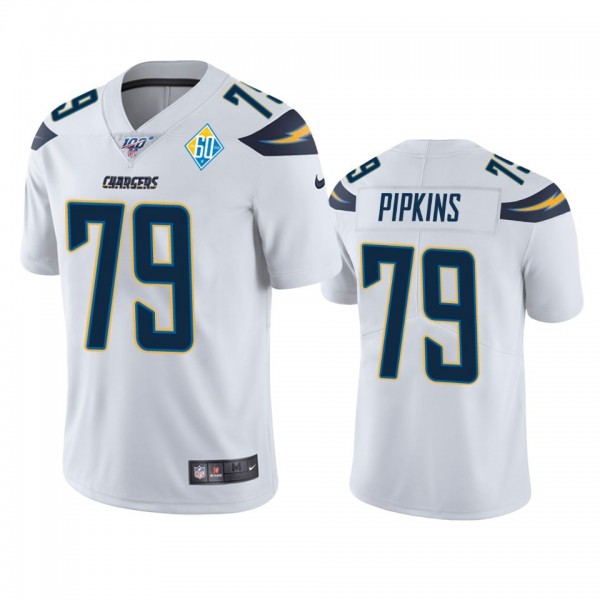 Los Angeles Chargers #79 Trey Pipkins White 60th Anniversary Vapor Limited NFL Jersey