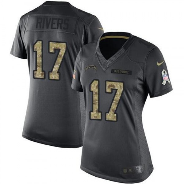 Women's Chargers #17 Philip Rivers Black Stitched NFL Limited 2016 Salute to Service Jersey