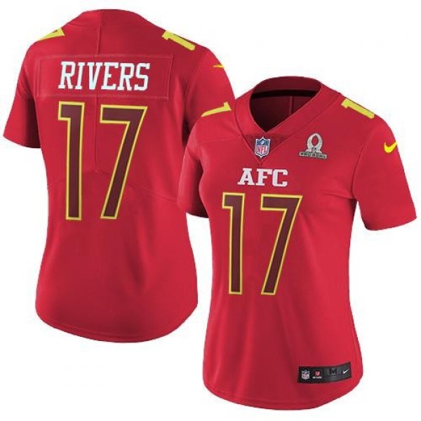 Women's Chargers #17 Philip Rivers Red Stitched NFL Limited AFC 2017 Pro Bowl Jersey