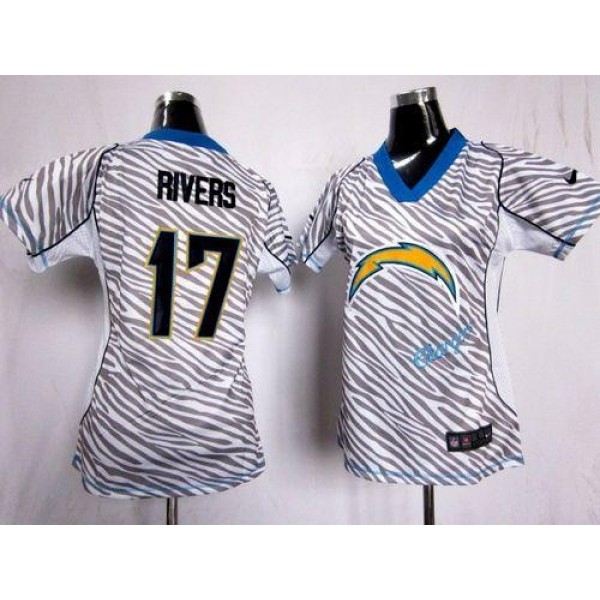 Women's Chargers #17 Philip Rivers Zebra Stitched NFL Elite Jersey