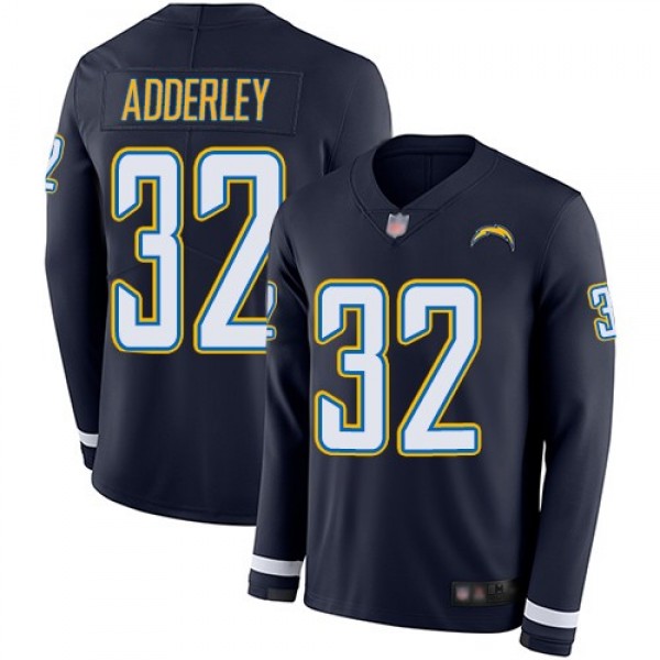 Nike Chargers #32 Nasir Adderley Navy Blue Team Color Men's Stitched NFL Limited Therma Long Sleeve Jersey