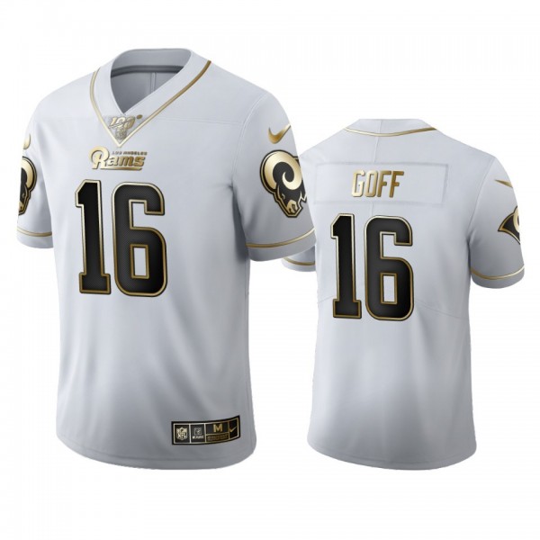 Los Angeles Rams #16 Jared Goff Men's Nike White Golden Edition Vapor Limited NFL 100 Jersey