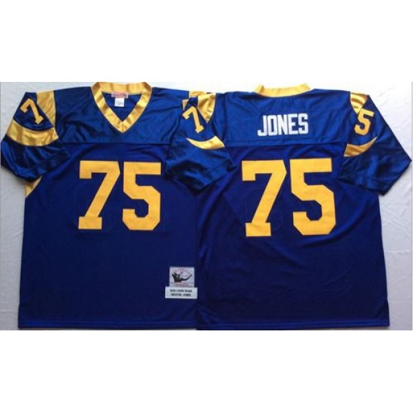 Mitchell And Ness Rams #75 Deacon Jones Blue Throwback Stitched NFL Jersey