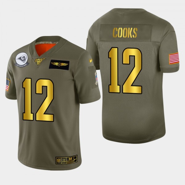Nike Rams #12 Brandin Cooks Men's Olive Gold 2019 Salute to Service NFL 100 Limited Jersey