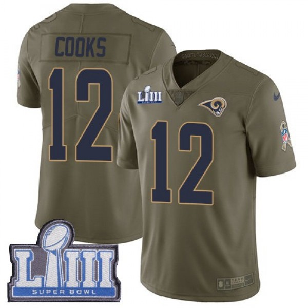 Nike Rams #12 Brandin Cooks Olive Super Bowl LIII Bound Men's Stitched NFL Limited 2017 Salute To Service Jersey