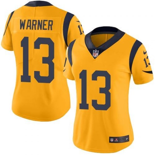 Women's Rams #13 Kurt Warner Gold Stitched NFL Limited Rush Jersey