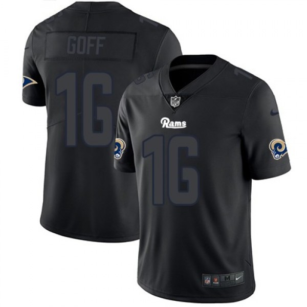 Nike Rams #16 Jared Goff Black Men's Stitched NFL Limited Rush Impact Jersey